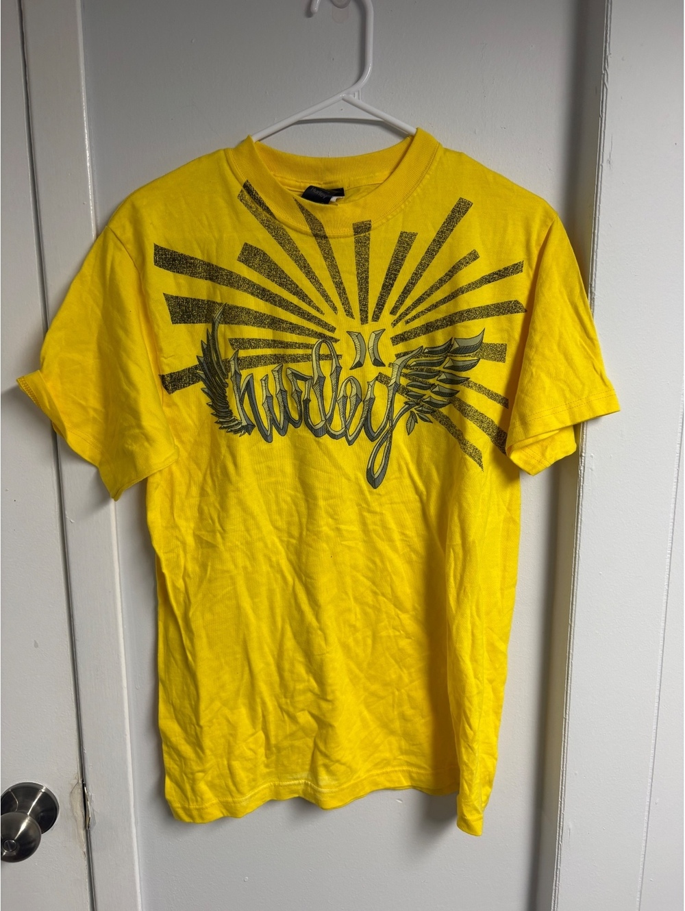 Y2K Hurley Yellow Graphic T-Shirt Size Small